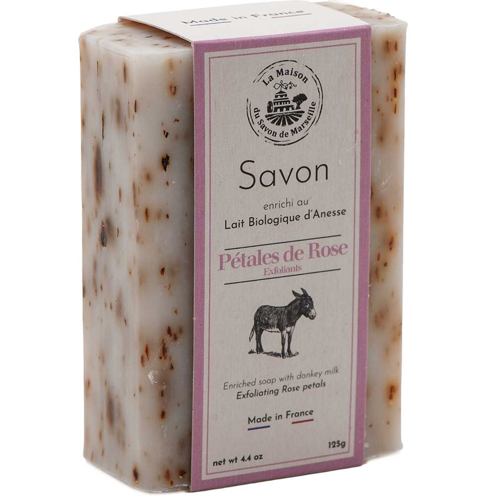French Exfoliating Soap with Donkey Milk and Shea Butter, Rose Petals Fragrance, 125g