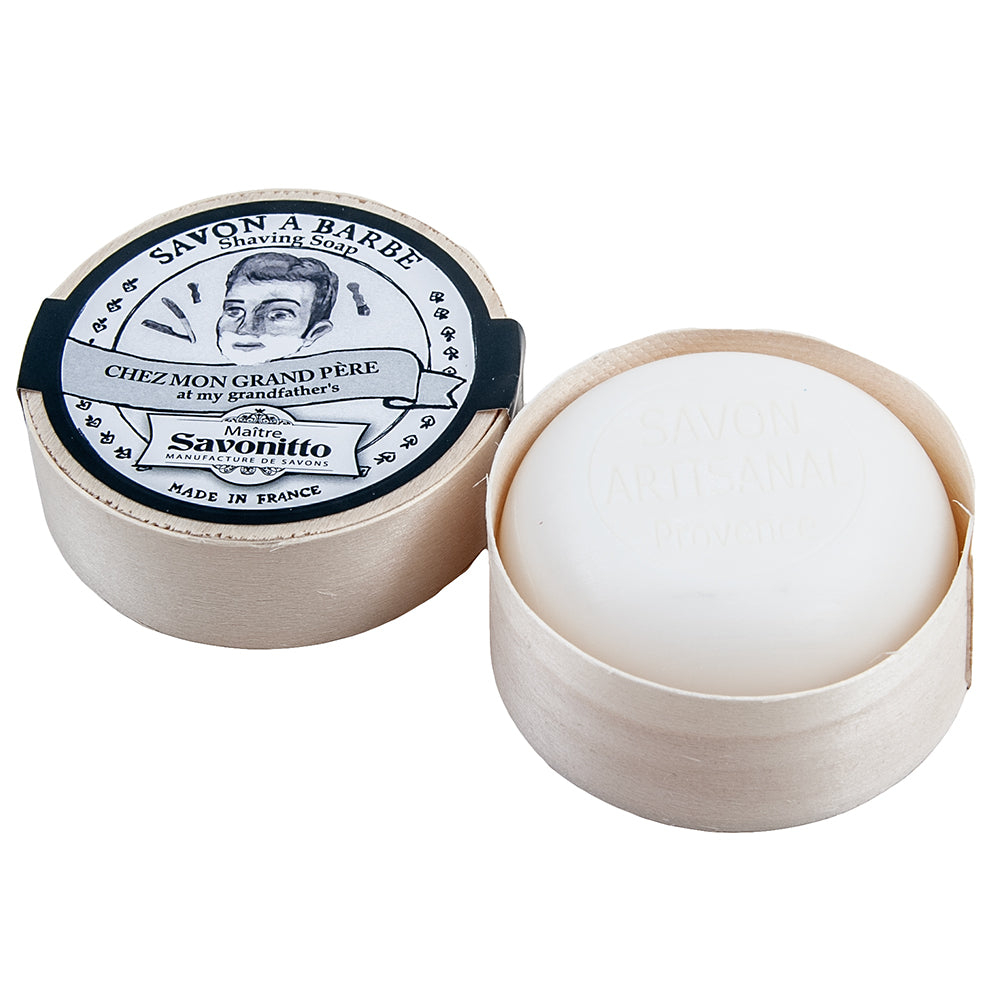 French Round Soap in Poplar Wood Box, Shaving Bar, 100g