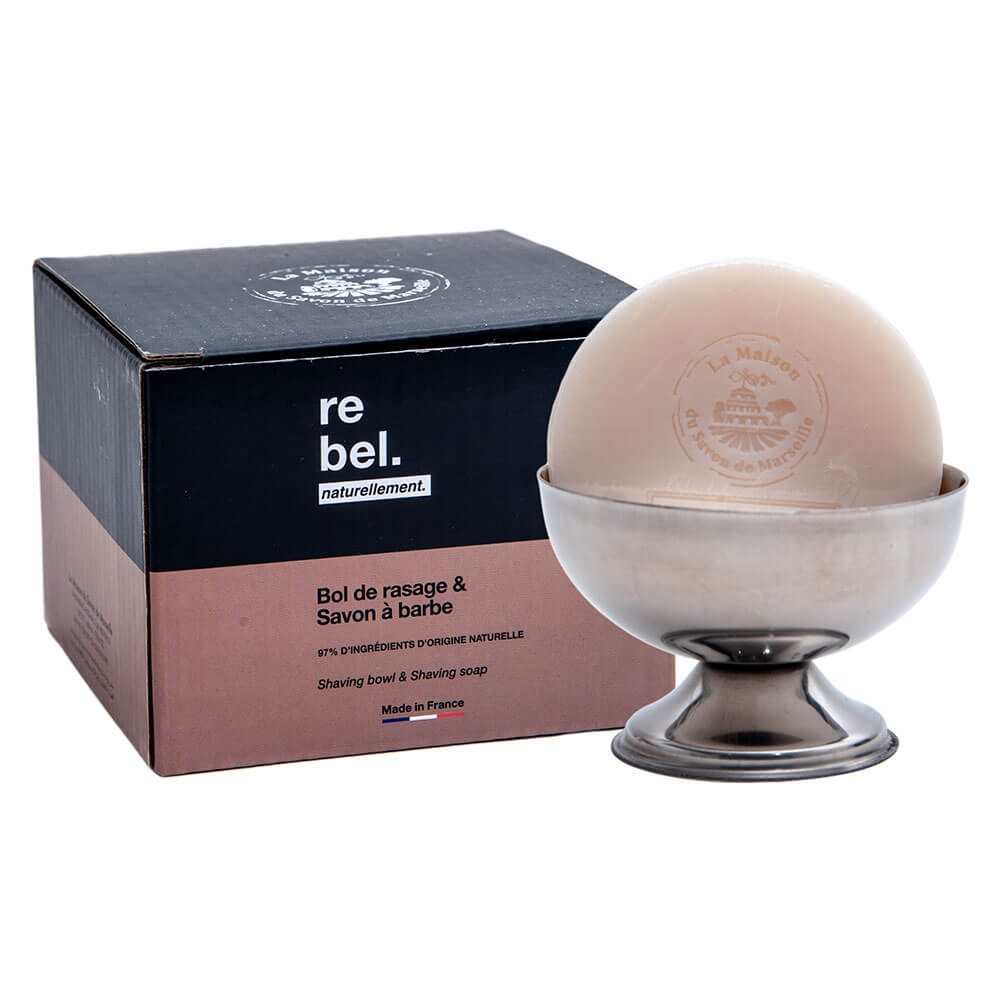 French Shaving Bowl and Shaving Soap Puck, Rebel Fragrance, 120g