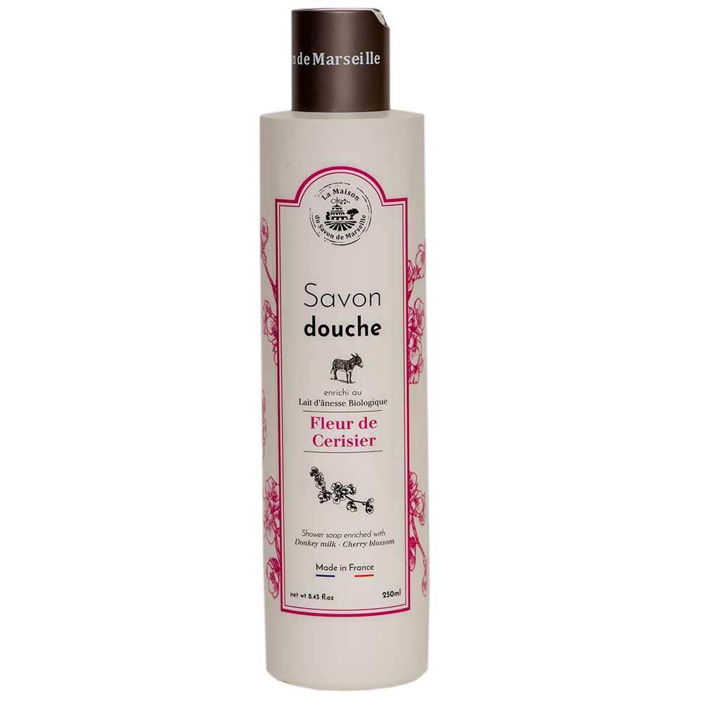 French Shower Gel, Olive Oil and Donkey Milk, Cherry Blossom Fragrance, 250ml