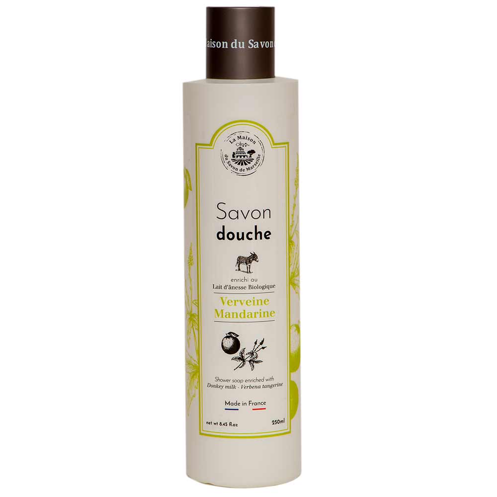 French Shower Gel, Olive Oil and Donkey Milk, Verbena Tangerine Fragrance, 250ml