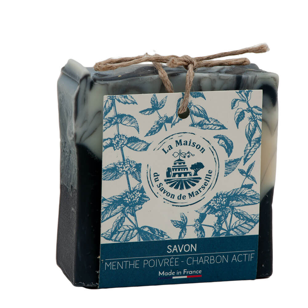 French Cold Processed Soap Bar, Olive Oil, Peppermint & Charcoal, 100g