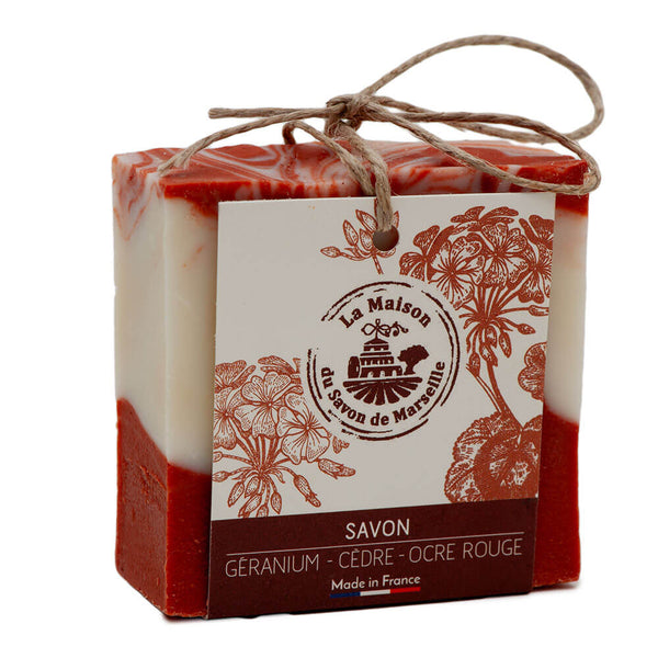 French Cold Processed Soap Bar, Olive Oil with Geranium Cedar and Red Ochre, 100g