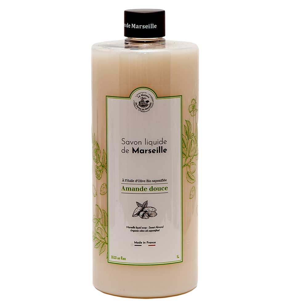 French Liquid Soap Refill, Olive Oil, Sweet Almond Fragrance, 1 Litre