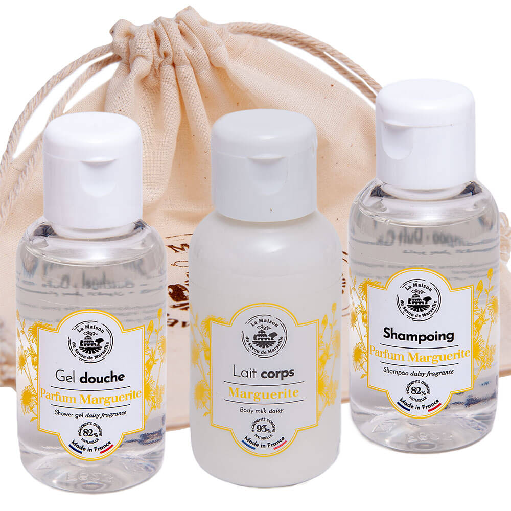 French Shampoo, Shower Gel and Body Milk, Shea Butter, Daisy Fragrance, 50ml