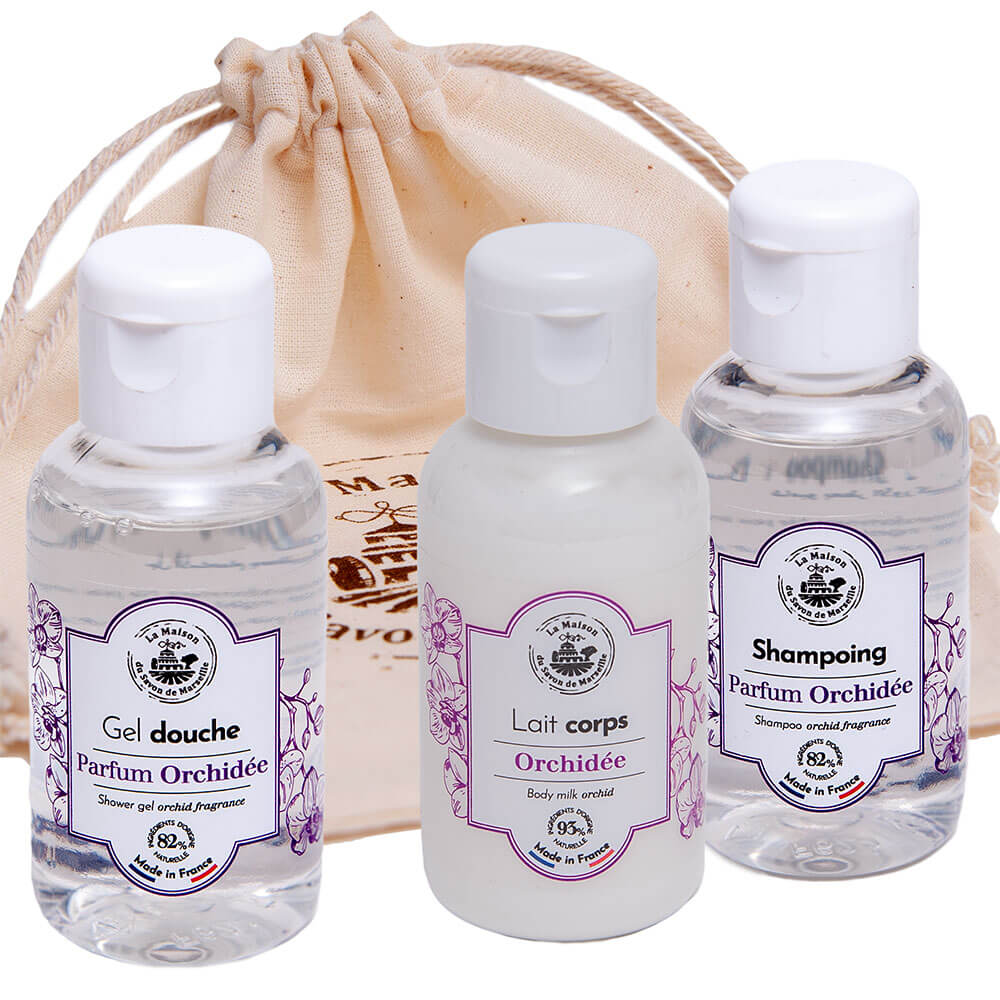 French Shampoo, Shower Gel and Body Milk, Shea Butter, Orchid Fragrance, 50 ml