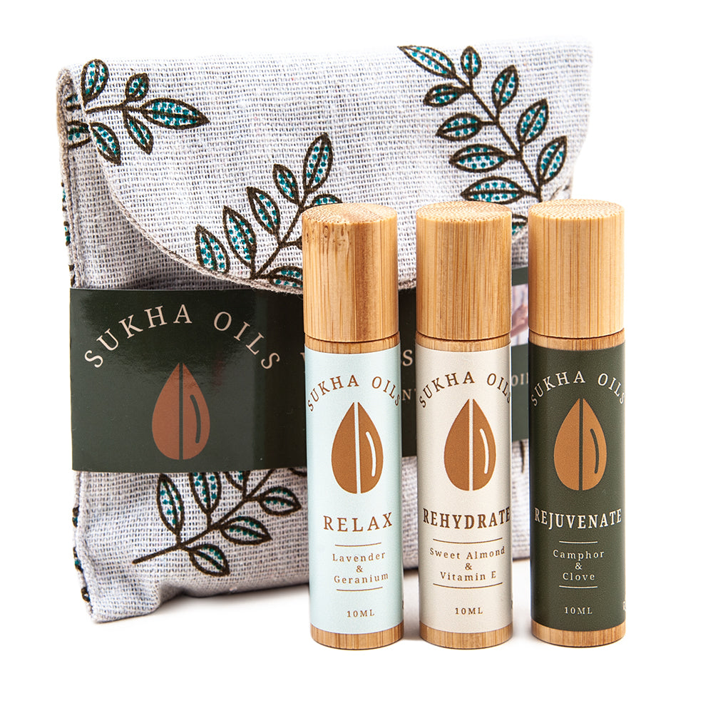 Leaf Aromatherapy Set of Essential Oil Rollerball Bottles, Relax, Rehydrate, Rejuvenate