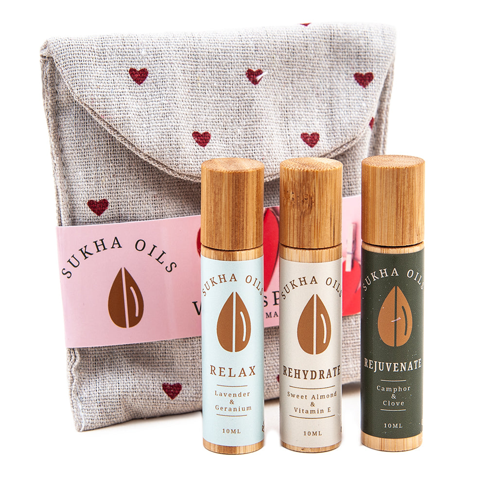 Heart Aromatherapy Set of Essential Oil Rollerball Bottles, Relax, Rehydrate, Rejuvenate