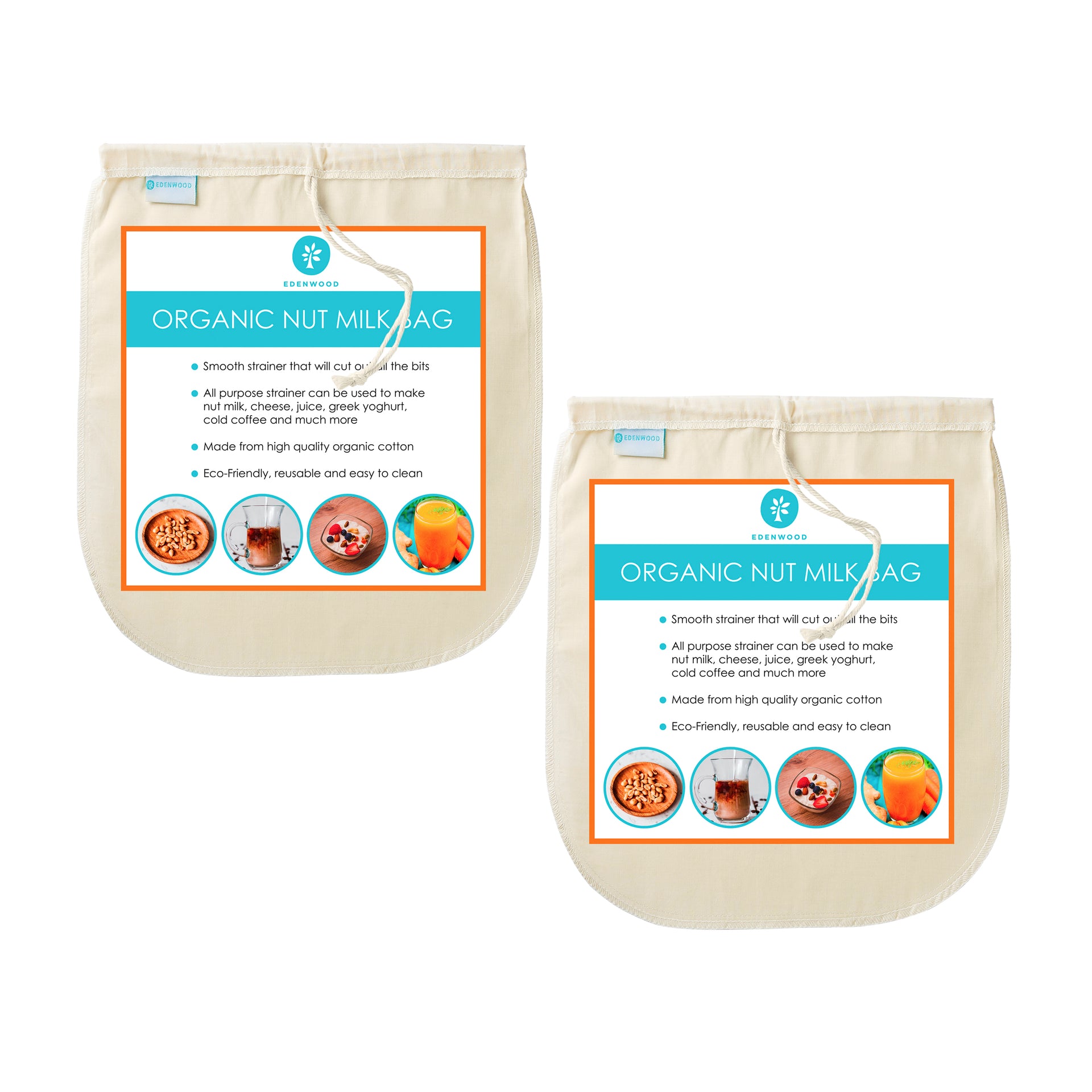 Organic Nut Milk Bag Strainer, 100% Cotton, 10" x 12"